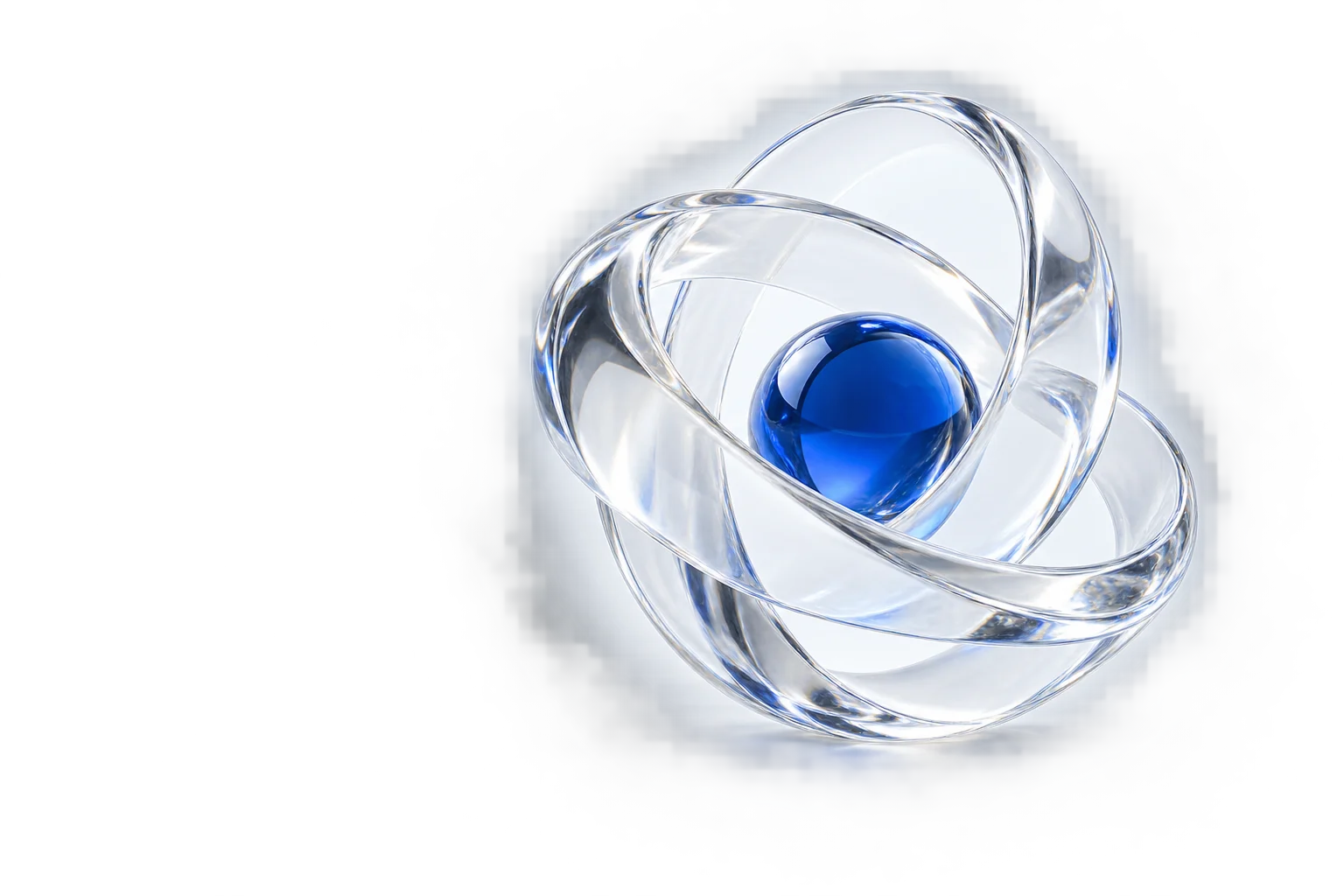 A luminous glass orbit surrounding a cobalt blue core